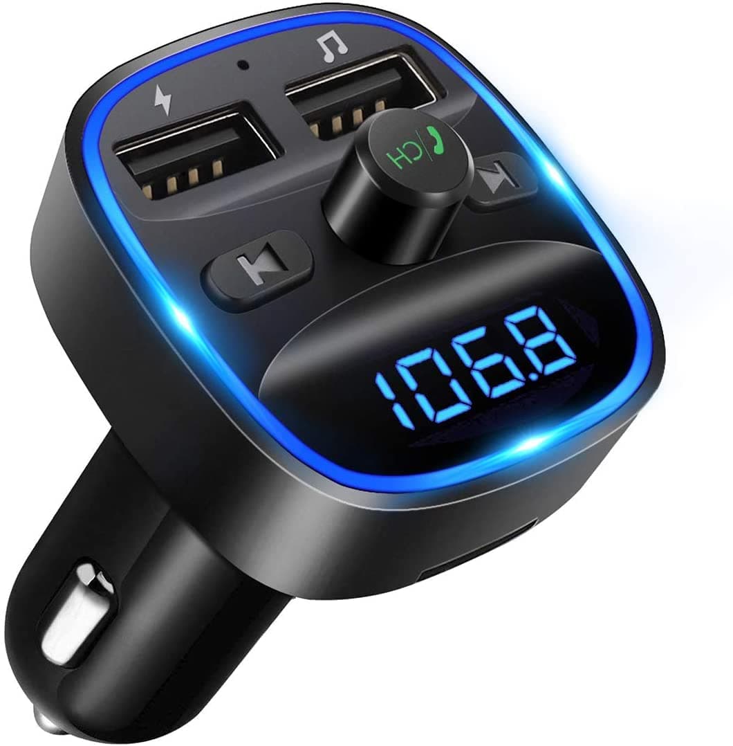Wisfunlly FM Transmitter, Bluetooth FM Transmitter Wireless Radio Adapter Car Kit with Dual USB Charging Car Charger MP3 Player Support TF Card & USB Disk