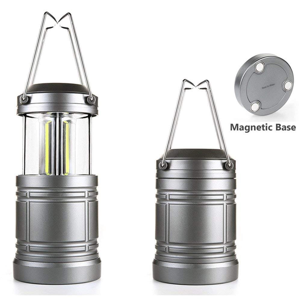 Portable Led Camping Lantern with Magnetic Base,Collapsible COB Taclight Pro Lantern with Handle for Camping,Emergency,Fishing,Hurricane (Silvery Lantern)
