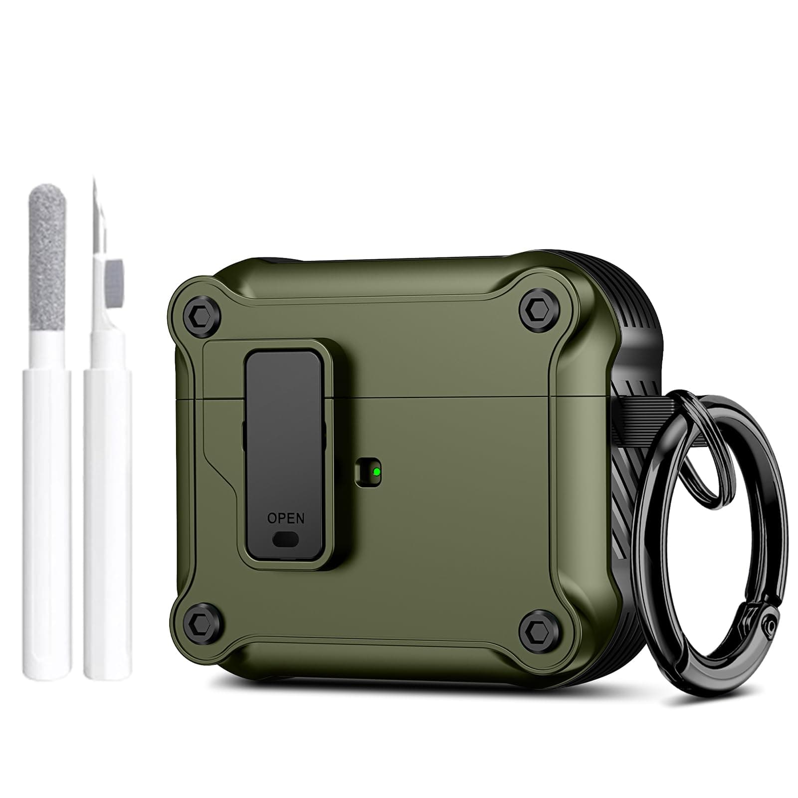 Valkit for Apple Airpods 3rd Generation Case Cover with Lock Cool AirPod 3 Case with Keychain for Men Women Military Hard Shell Rugged Shockproof Air Pod 3 Case for AirPod 3rd Gen Case 2021, ArmyGreen