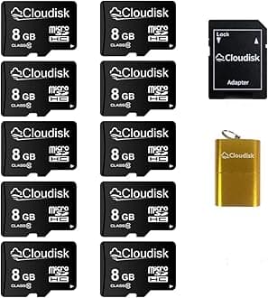 Cloudisk Pack of 10 Micro SD Card 8GB Flash Memory Card C10 A1 U1 Micro SDHC with SD Adapter, Card Reader