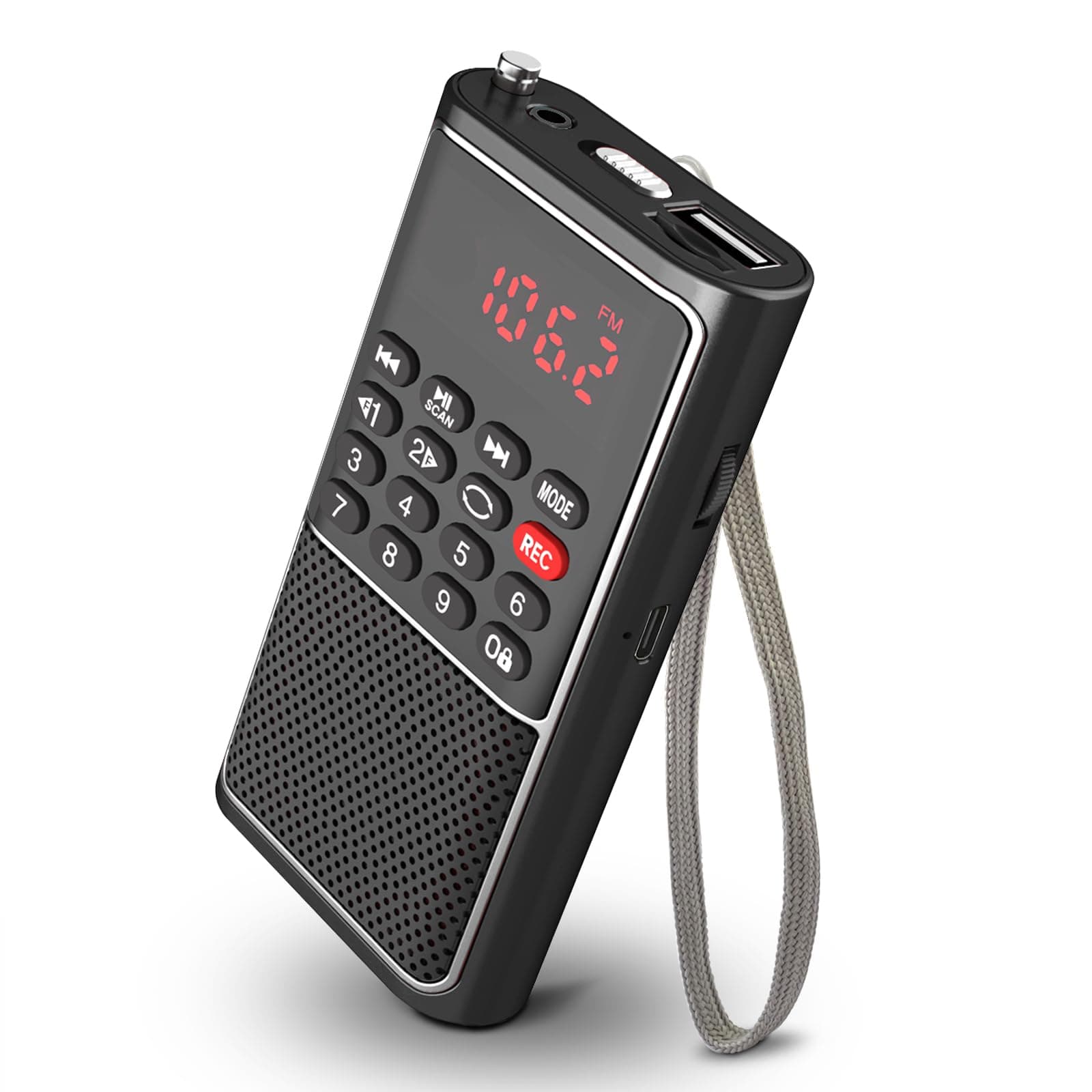 B01 Mini Portable FM Radio USB Player, TF/SD Card/USB Slot Support Mp3 Play Rec,Pocket Walkman Small Radio with Lock Key,Wristband,Rechargeable Battery Operated, Excellent Reception and Sound