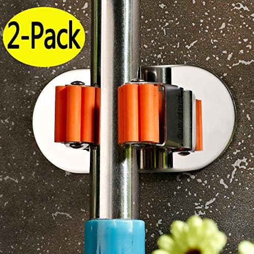 Funey Mop Holder 2PCS -Hold up to 15KG- Command Hooks Heavy Duty Suction Hooks and Broom Hanger Holder Wall Mount garage Storage Kitchen Organizer Rack Spring Clip Bath Mounted Tools