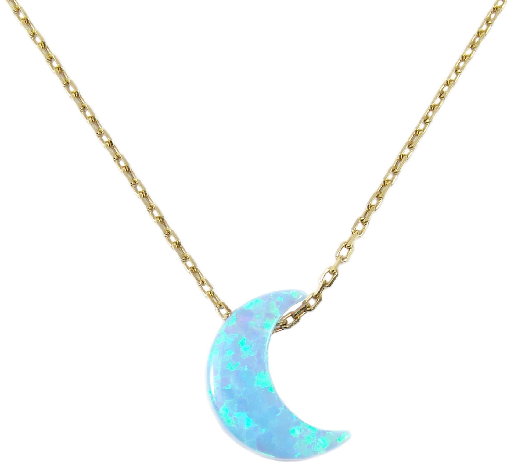 Light Blue Opal Moon. Gold Plated 925 Sterling Silver Necklace. Half Moon Necklace,crescent Moon Charm Necklace.