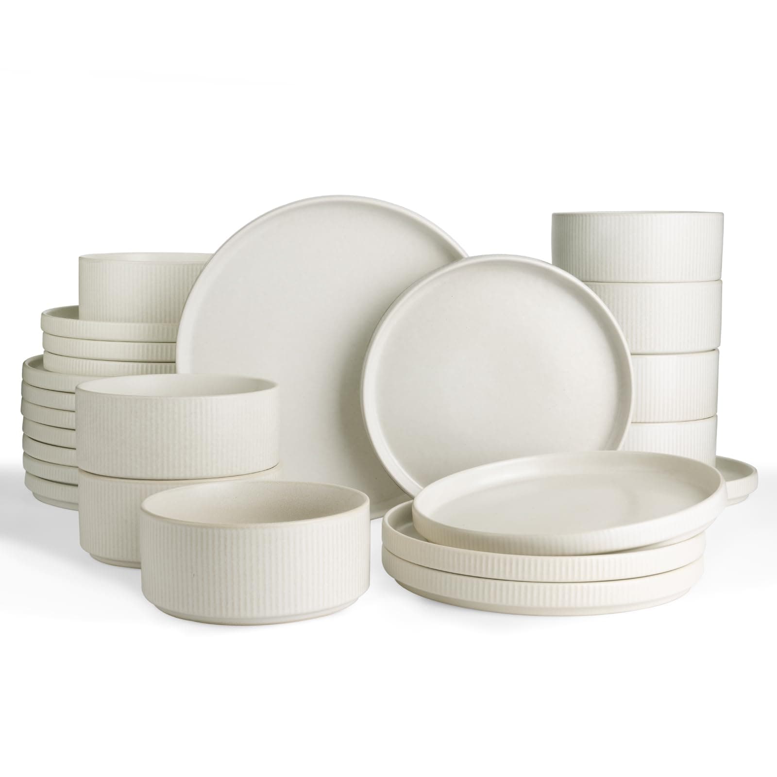 Famiware Star Plates and Bowls Sets, Modern Stoneware Dinnerware Sets for 8, 24-Piece Kitchen Dish Sets - Microwave and Dishwasher Safe, Chip and Scratch Resistant, Matte White