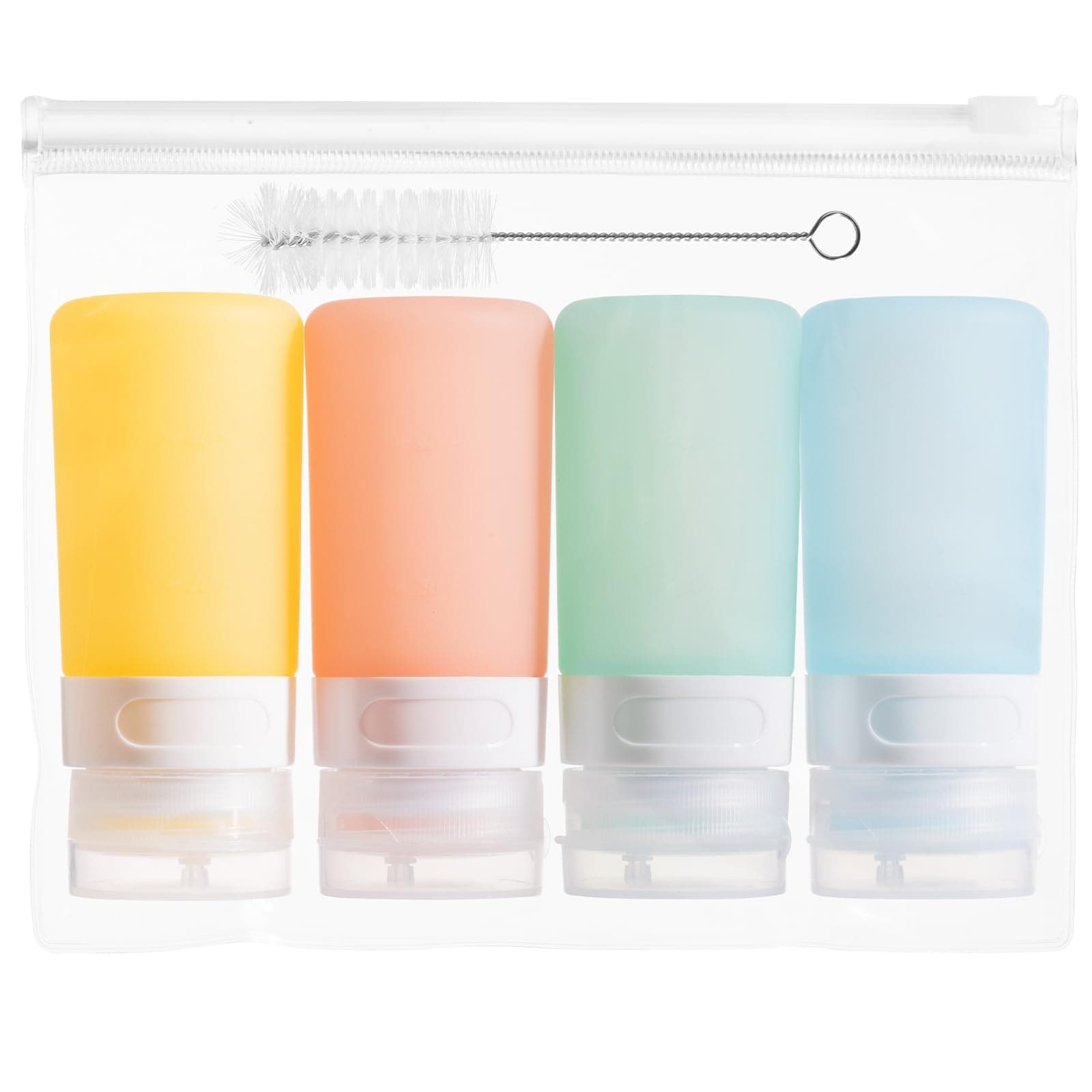 Condiment Squeeze Bottles for Sauces, 2-oz Mini Silicone Salad Dressing Container to Go with Reusable Sandwich Bag, Leakproof Ketchup Bottle for Bento Lunch Box, 4 Pack, Candies