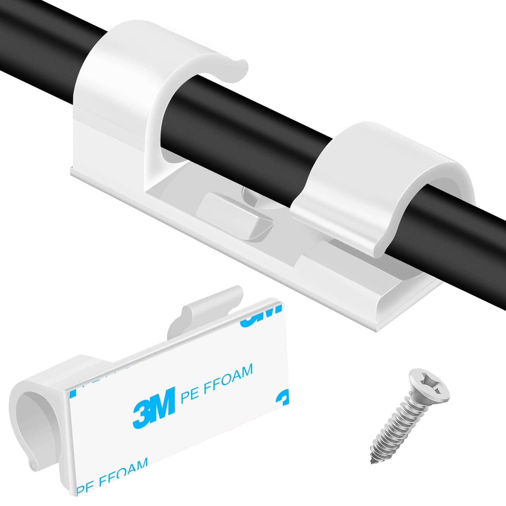 XHF 50pcs White Cable Clips, Wire Organizer for Under Desk, Car, Wall, TV, PC, Ethernet Cable, 1.26" x 0.47" Self-Adhesive Nylon Clips