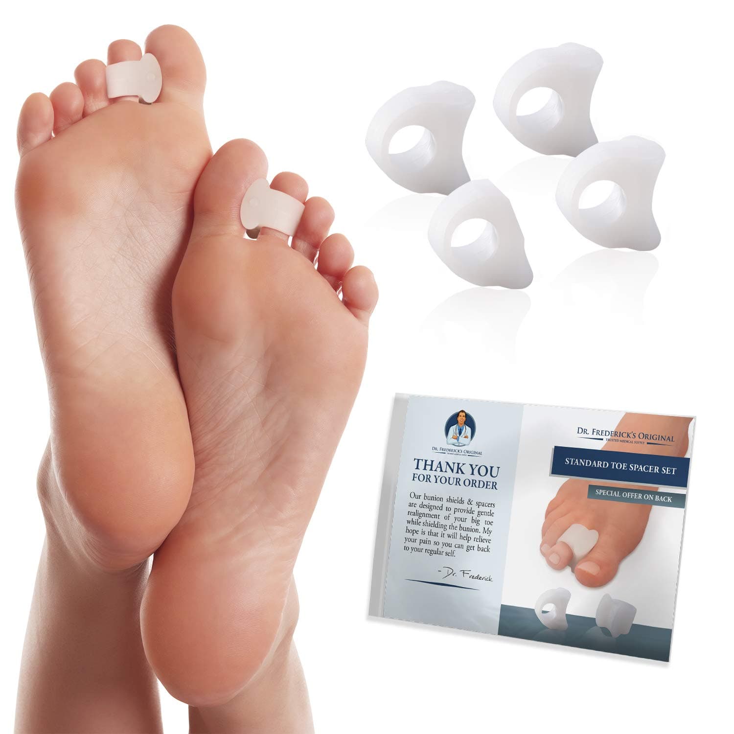 Toe Spacers for Bunions - 4 Pieces - Temporary Bunion Corrector - Soft Gel Bunion Splint Toe Separators - Fast Bunion Relief - Wear with Shoes - Women & Men