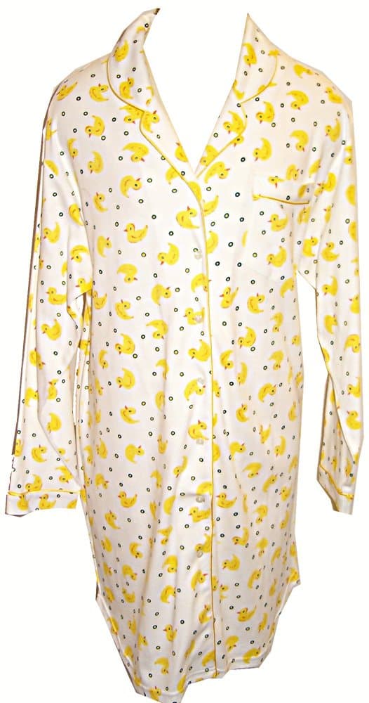 RocketWear Just Ducky Print Long Sleeve Cotton Knit Button Front Night Shirt