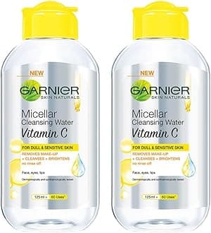 Garnier Skin Naturals, Cleansing Water, Cleansing & Brightening, Micellar Water with Vitamin C, 125 ml (Pack of 2)