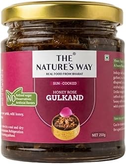 The Natures Way | Honey Rose Gulkand 250g | Sun-Cooked Damask Rose Petal Preserve with Raw Honey & Mishri | No Added Refined Sugar