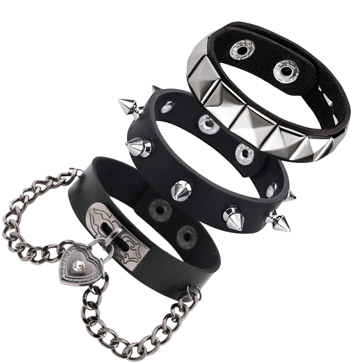 Ulekuke3 Pcs Punk Rock Studded Bracelet Set Spiked Leather Cuff Bracelet for Men Women 80s Wristband Emo Bracelet Adjustable
