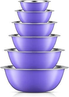 JoyJolt Stainless Steel Mixing Bowl Set of 6 Mixing Bowls (Veri Peri). 5qt Large Mixing Bowl to 0.5qt Small Metal Bowl. Kitchen, Cooking and Storage Nesting Bowls. Dough, Batter and Baking Bowls