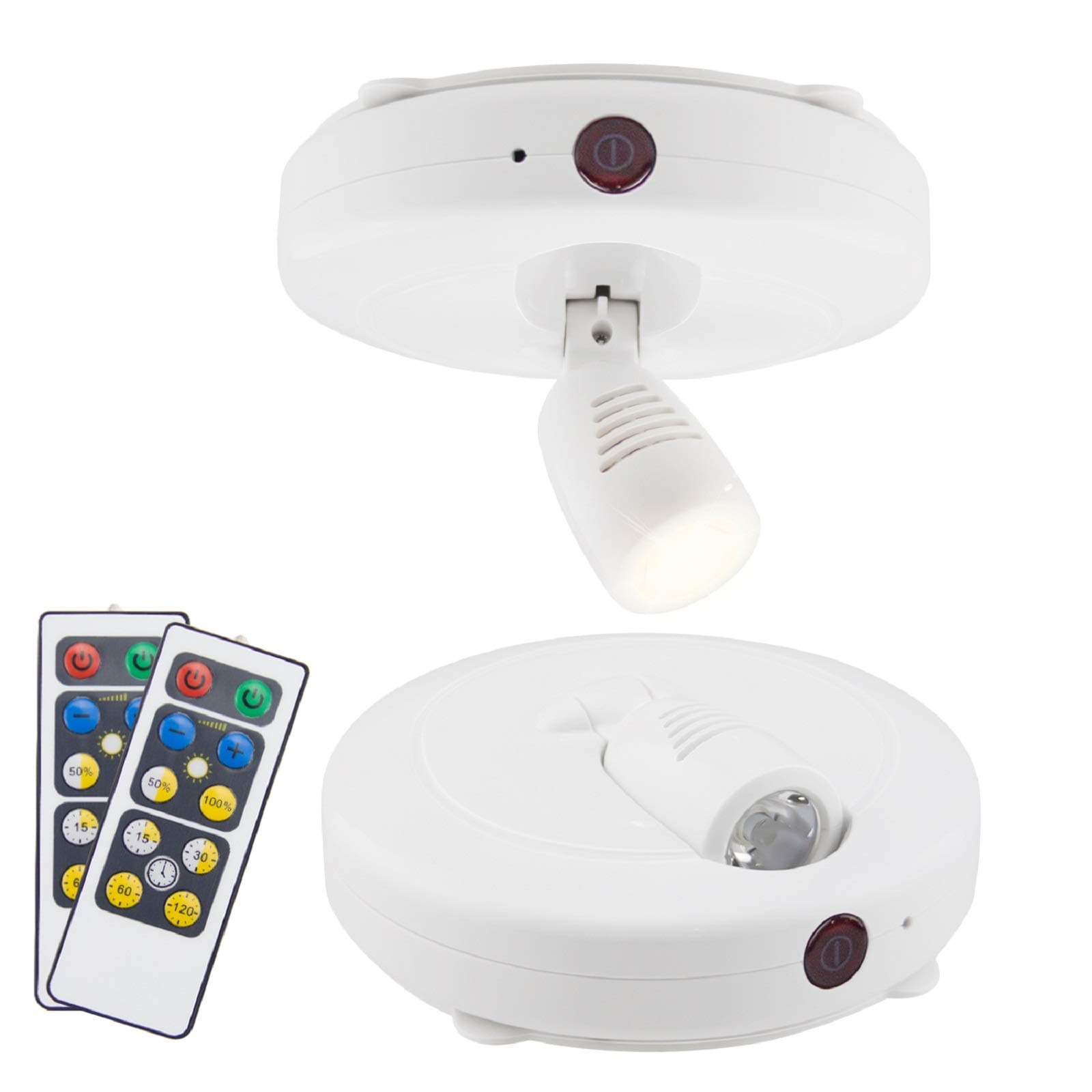 LUXSWAY Wirelss LED Spotlights Battery Art Lights with 2Remote Dimmable Accent Lights Display Picture Lights with Rotatable Head Stick On Wall Lights for Poster Dartboard Artwork-2Pack