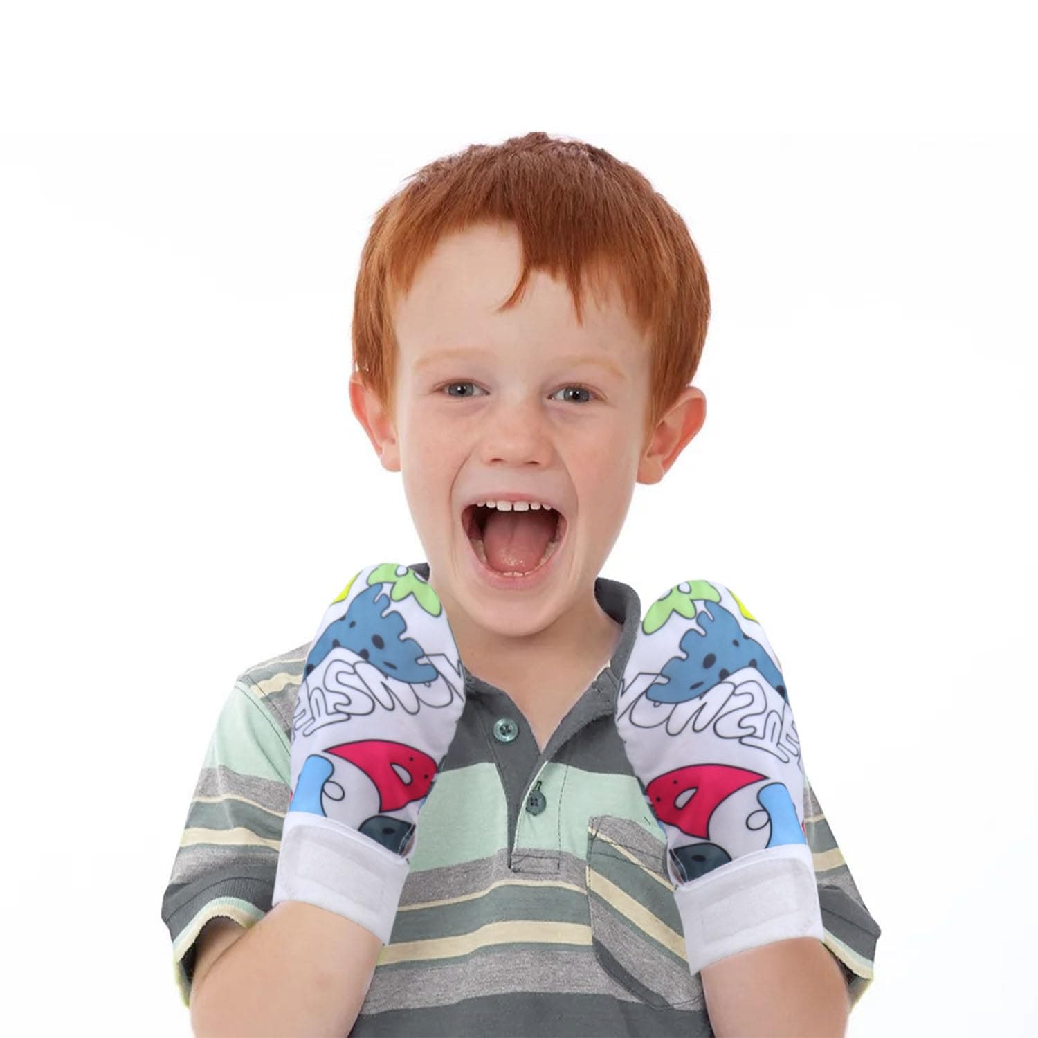 2 Pcs Waterproof Sensory Chew Gloves Chewing Mittens for Special Needs Autism Gloves for Autism ADHD Oral Motor Boys and Girls, White, 7 inches long at wrist and 4 inches wide