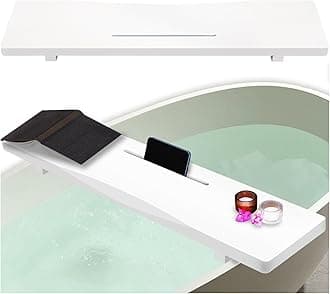 Stylish White Bamboo Bathtub Tray Caddy with Adjustable Legs, Minimalistic Design Bath Tray for Tub, Bathtub Accessories, Fits Most Bath Tubs, Ideal for Women