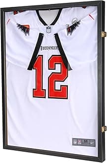 Jersey Wooden Frame Display Case -Shadow Box with 98% UV Protection Acrylic and Hanger for Baseball Basketball Football Hockey Sport Shirt and Uniform Gifts for Men(Black, 1 Pack)