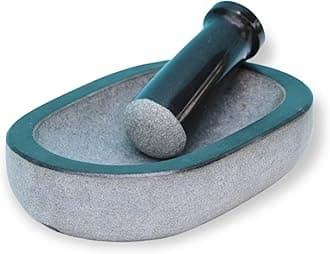 Pure Granite Stone Mortar and Pestle Set, Kalvam,kharad, Masher Spice Mixer/Okhli and musle/Kharal for Kitchen and medicine making (9.5 * 6 inch)