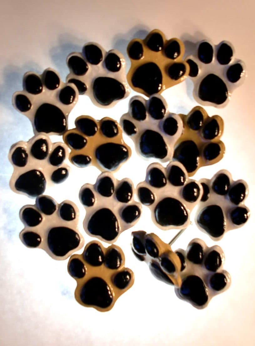 Dog Paw Print 3-D Ceramic Cabinet Drawer Knobs Pulls - Animal Theme Decor
