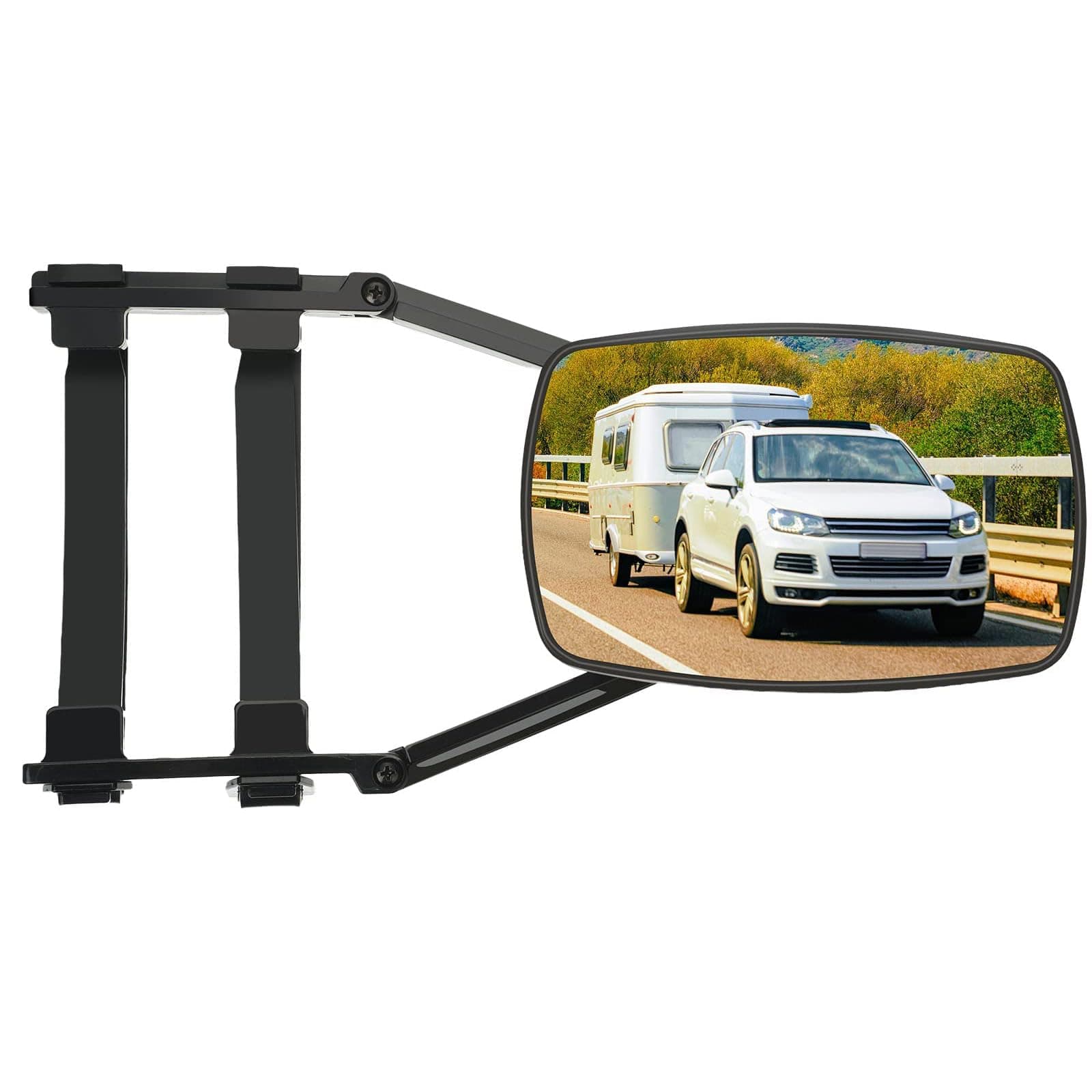 MAKINGTEC Towing Mirror Universal 360° Swivel Adjustable Clamping Trailer Mirror Extended Mirror for Camper RV Tractor Car Truck Trailer (1pcs Black)