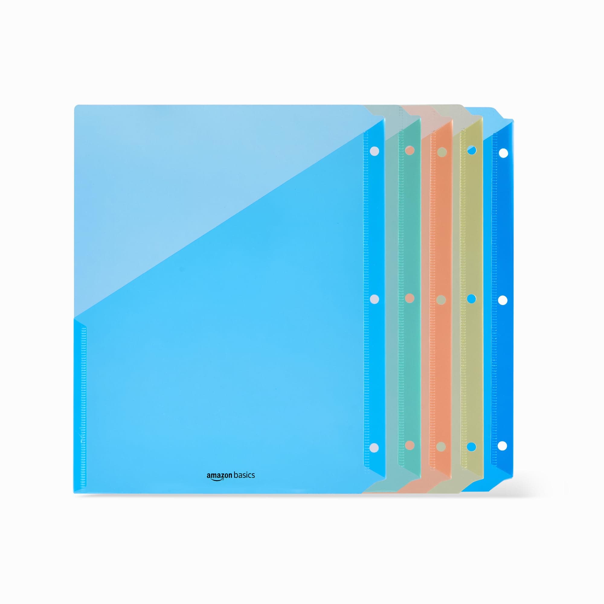 Amazon Basics Binder Organizer, Poly Jacket, 3-Hole Punch, Assorted Colors, 5-Pack