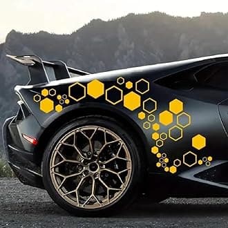 52 Grids Honeycomb Graphics Car Vinyl Decal Car Side Body Sticker Hexagon Geometric Pattern Vinyl Sticker Decoration Exterior Accessories for SUV Sedan Pickup Vehicle (Yellow)