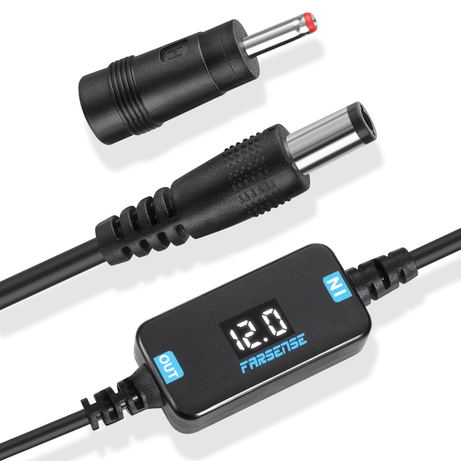 FARSENSE USB DC 5V to 12V Step Up Power Cable(3FT),USB to DC 12V Adapter with DC Jack 5.5 x 2.5mm(Compatible with 5.5 x 2.1) and 3.5 x 1.35mm,USB Boost Converter Supports Voltage Display