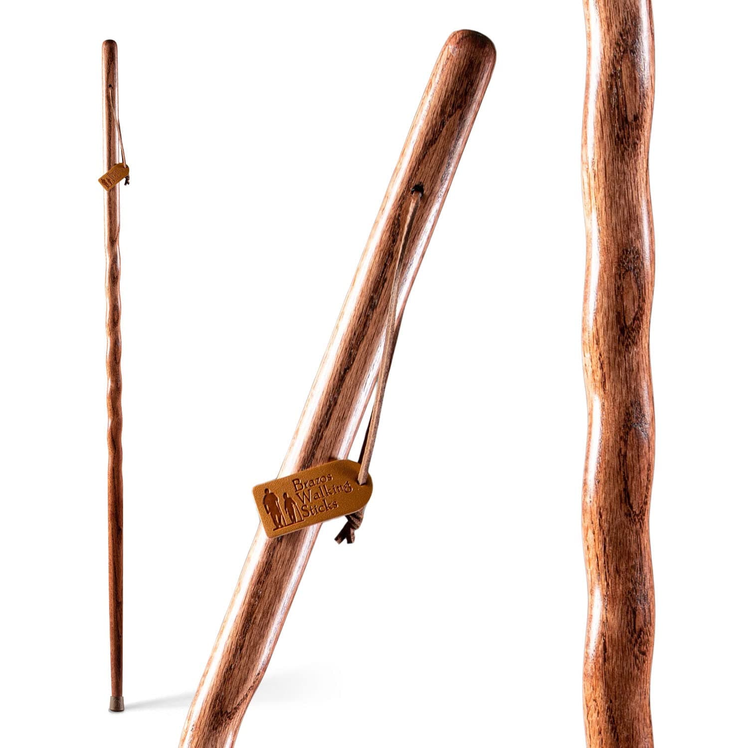 Brazos Handcrafted Wood Walking Stick, Twisted Oak, Backpacker Style Handle, for Men & Women, Made in The USA