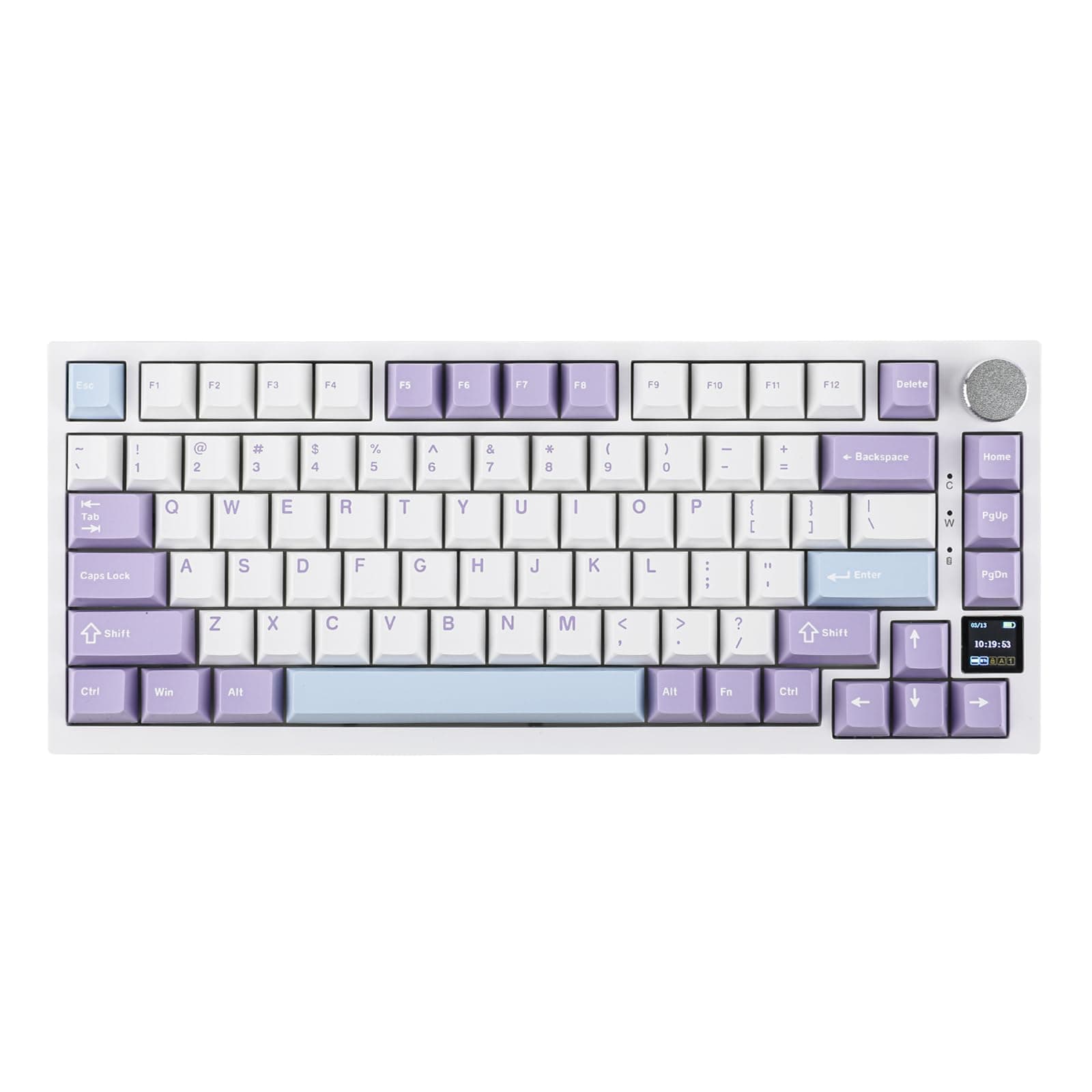 EPOMAKER Ajazz AK820 Pro 75% Gasket-mounted Mechanical Keyboard with TFT Screen, 3 Modes(Bluetooth 5.1/2.4G Wireless & Type-C Wired), Sound Dampening Foams (White Purple, Ajazz Flying Fish Switch)