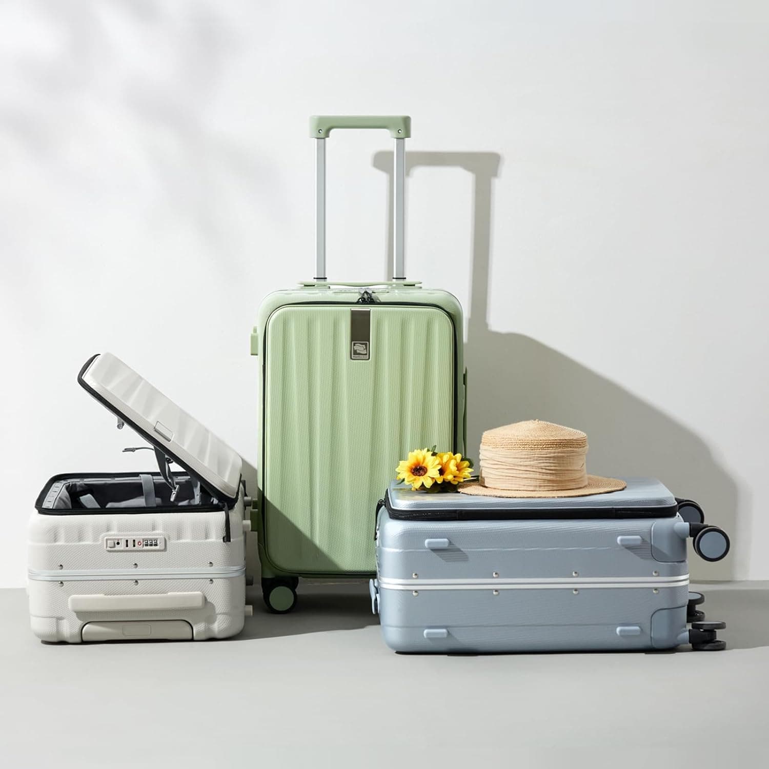 Hanke 24 Inch Checked Luggage Front Opening Rolling Suitcase Aluminum Frame PC hard sided luggage with spinner wheels for Travel Woman Men.(Dark Green)