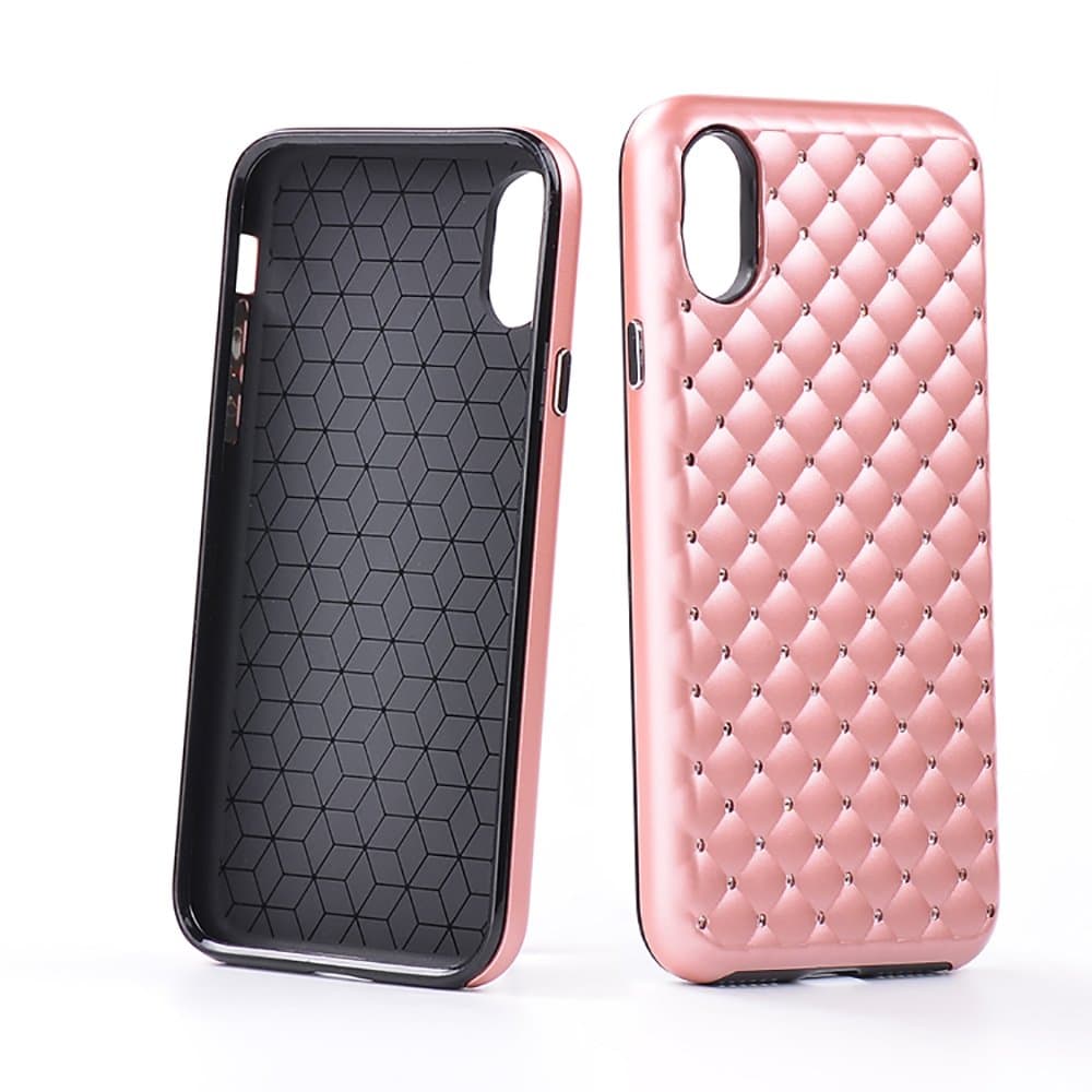ABOVEXYZ Case for iPhone X, Glam2go Hybrid Case, Scratch Resistant, Shock Absorbent TPU Inner Case, Hard PC Outer Shell, Studded Rhinestone Design, Rose Gold Color