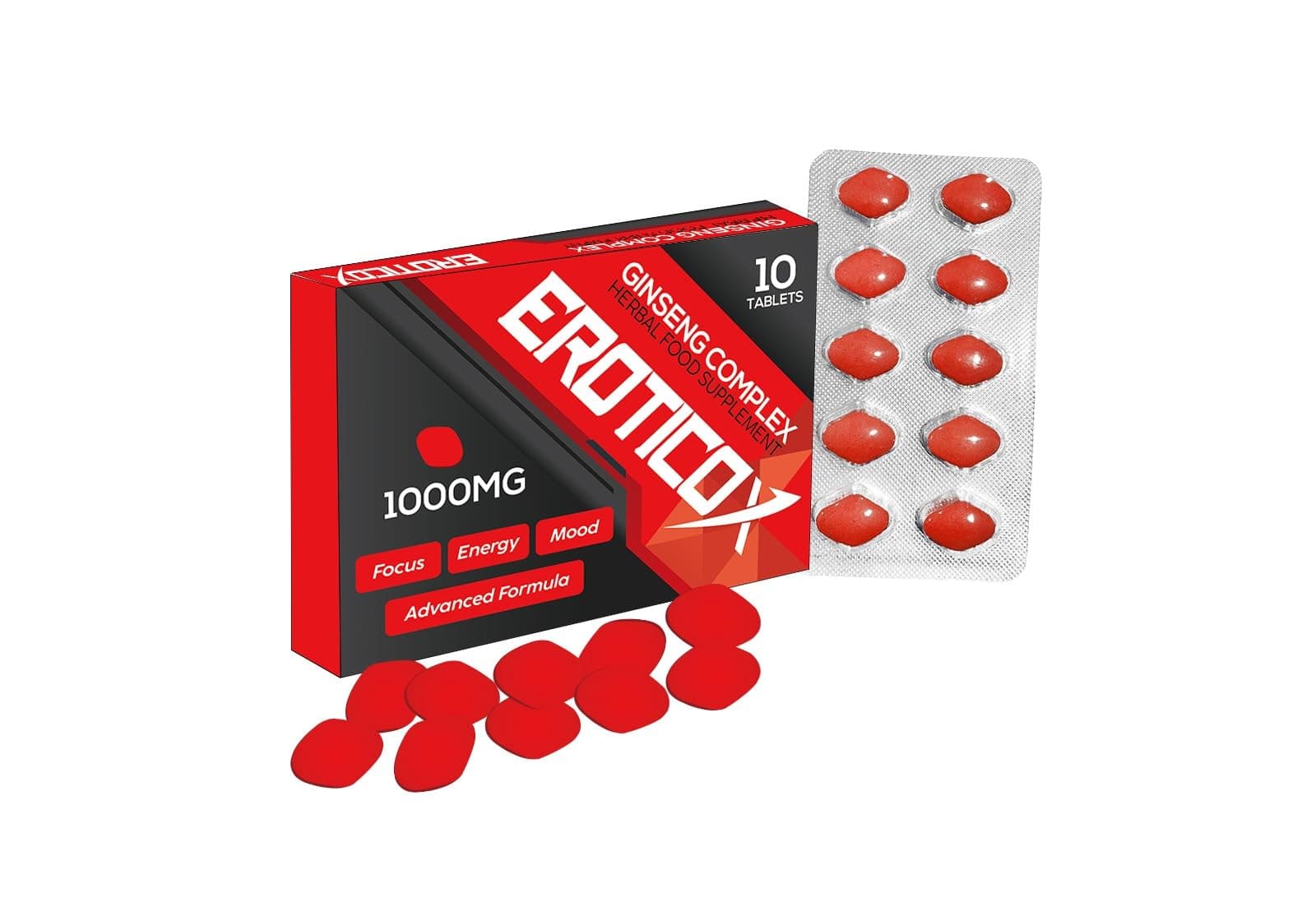 RED 1000mg | Stronger | Longer | Harder | Performance | Extra Strength Enhancing Pills, Stamina Endurance Booster Supplement Pills for Men | 10 Ginseng Tablets