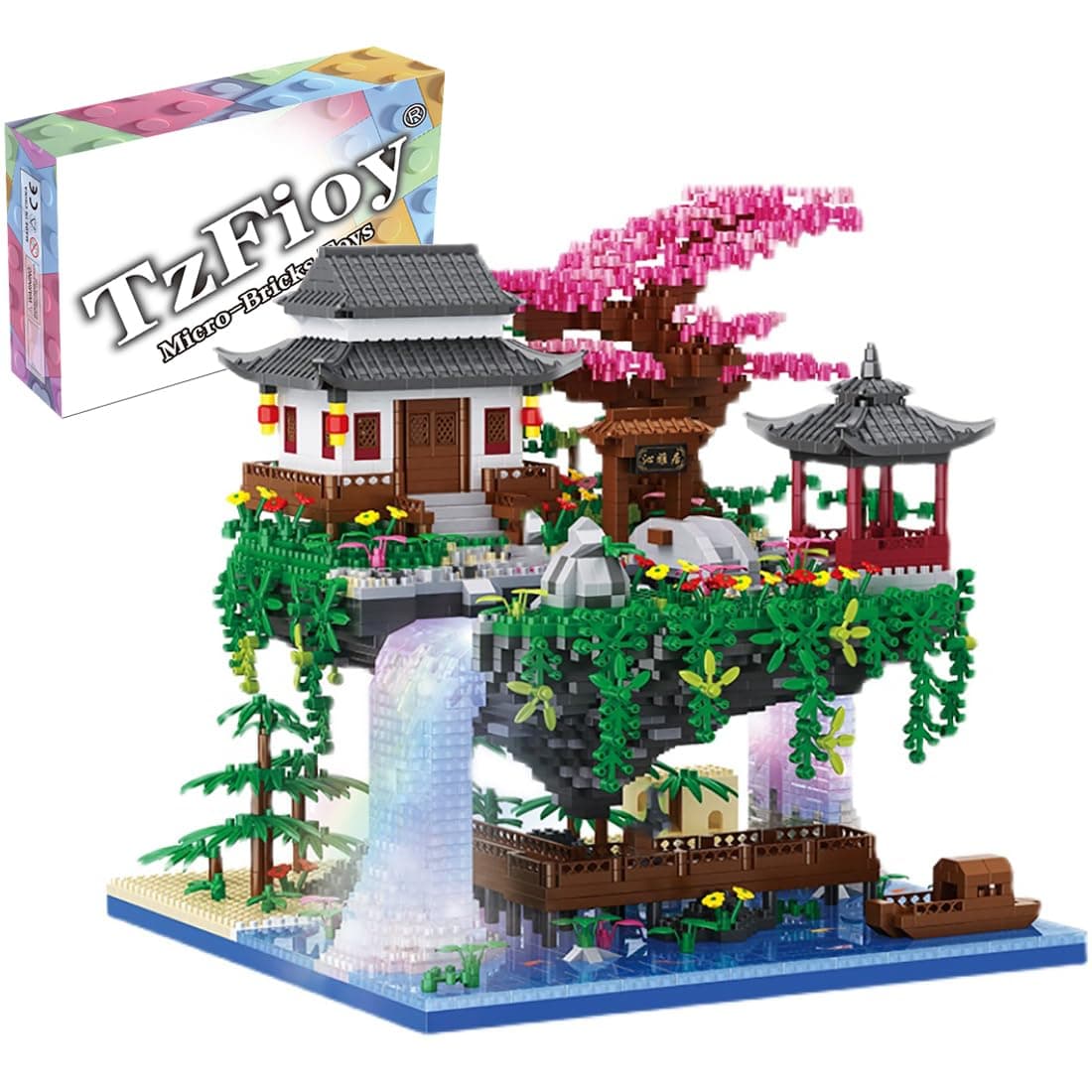 Peach Blossom Spring Utopia Building Blocks Set (3661Pcs) Famous Chinese Fable Architecture with 2 Figures & String Lights Educational Toys Micro Bricks for Kids Adults