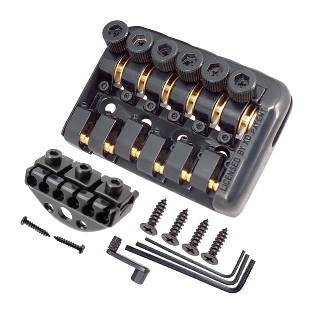 Black Fixed 6 String Headless Guitar Bridge Tailpiece Roller Saddle With Worm involved string device