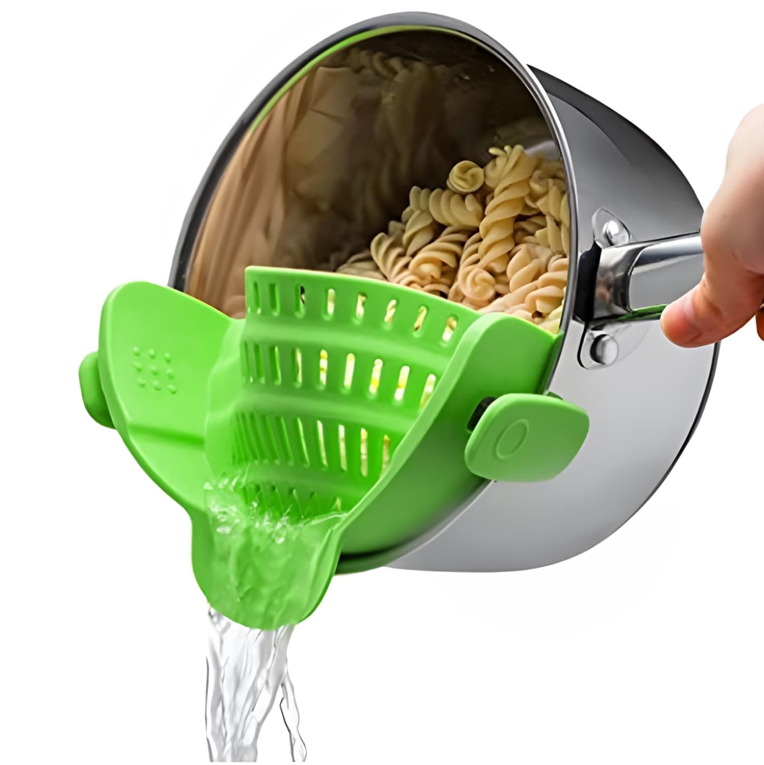 Kitchen Gizmo Snap N' Strain - Silicone Pasta Strainer Clip-On for Pots and Pans - Heat Resistant Colander for Vegetables and Noodles - Kitchen Gadgets for Cooking - Space-Saving Design - Green