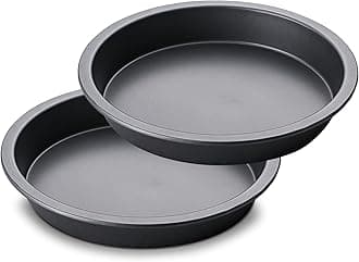 HONGBAKE Round Cake Baking Pan, 8 Inch, Shallow Cookie Pans, Layer Cake Pans with Wider Grips, Nonstick Circle Pizza Tin, Huty Duty, Dishwasher Safe, 2 Pieces- Grey