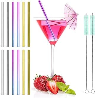 Teivio 12 Pack + Cleaning Brush, 5-inch Extra Short Reusable Stainless Steel Drink Straws for Cocktails, Small Glasses or Cups (Multicolor)