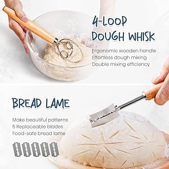 Rorecay Banneton Bread Proofing Baskets Set of 2, 9 Inch Round Cane Sourdough Bread Rising Basket Bowls with Sourdough Bread Making Tools Baking Supplies for Sour Dough Proofing Fermentation