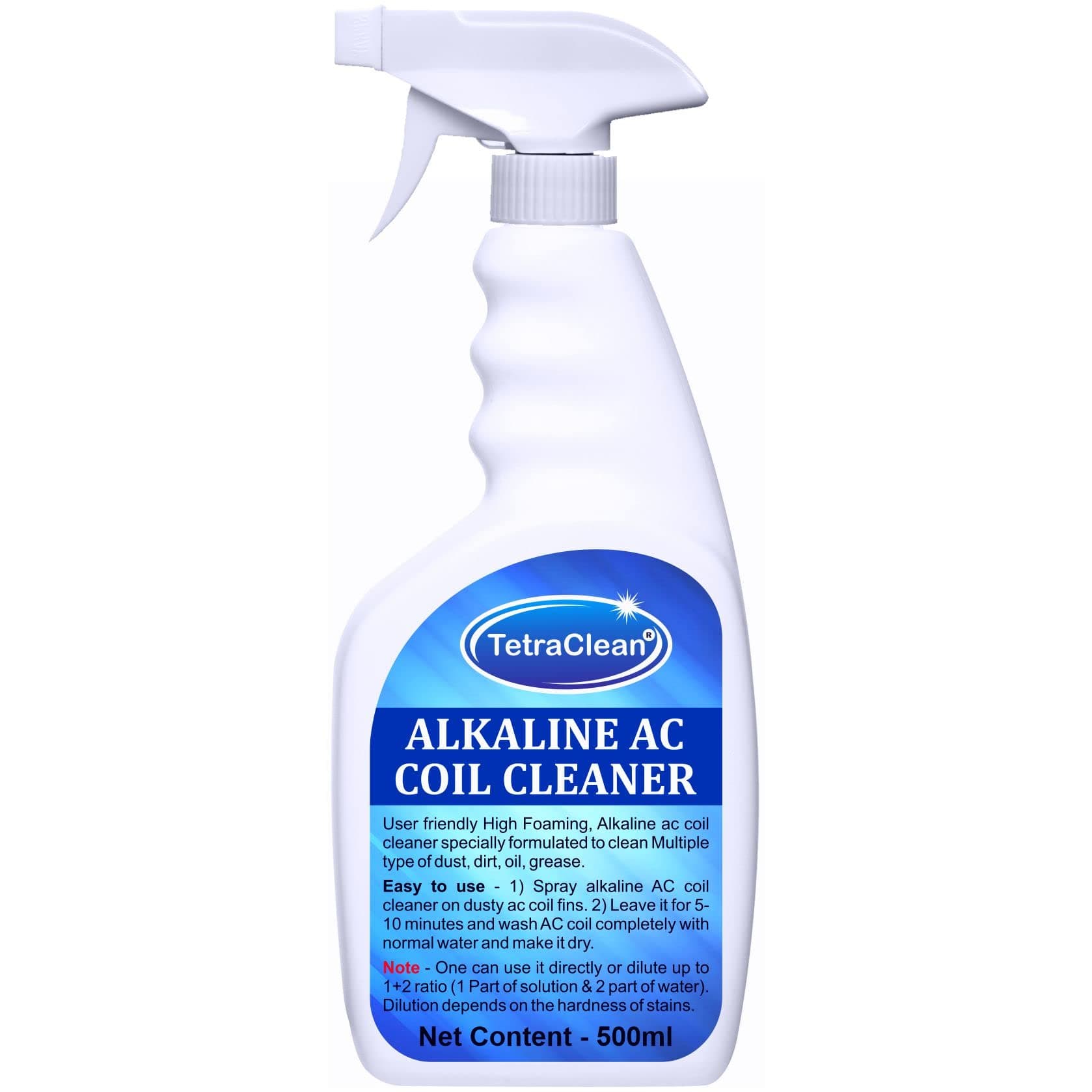 Tetraclean Air Conditioner Coil Cleaner | High Foam Alkaline Based AC Coil Cleaner | Instant AC Coil Cleaning Agent Clean Exterior & Interior Highly Dusty AC Coil | For Home & Commercial Use, 500 ml