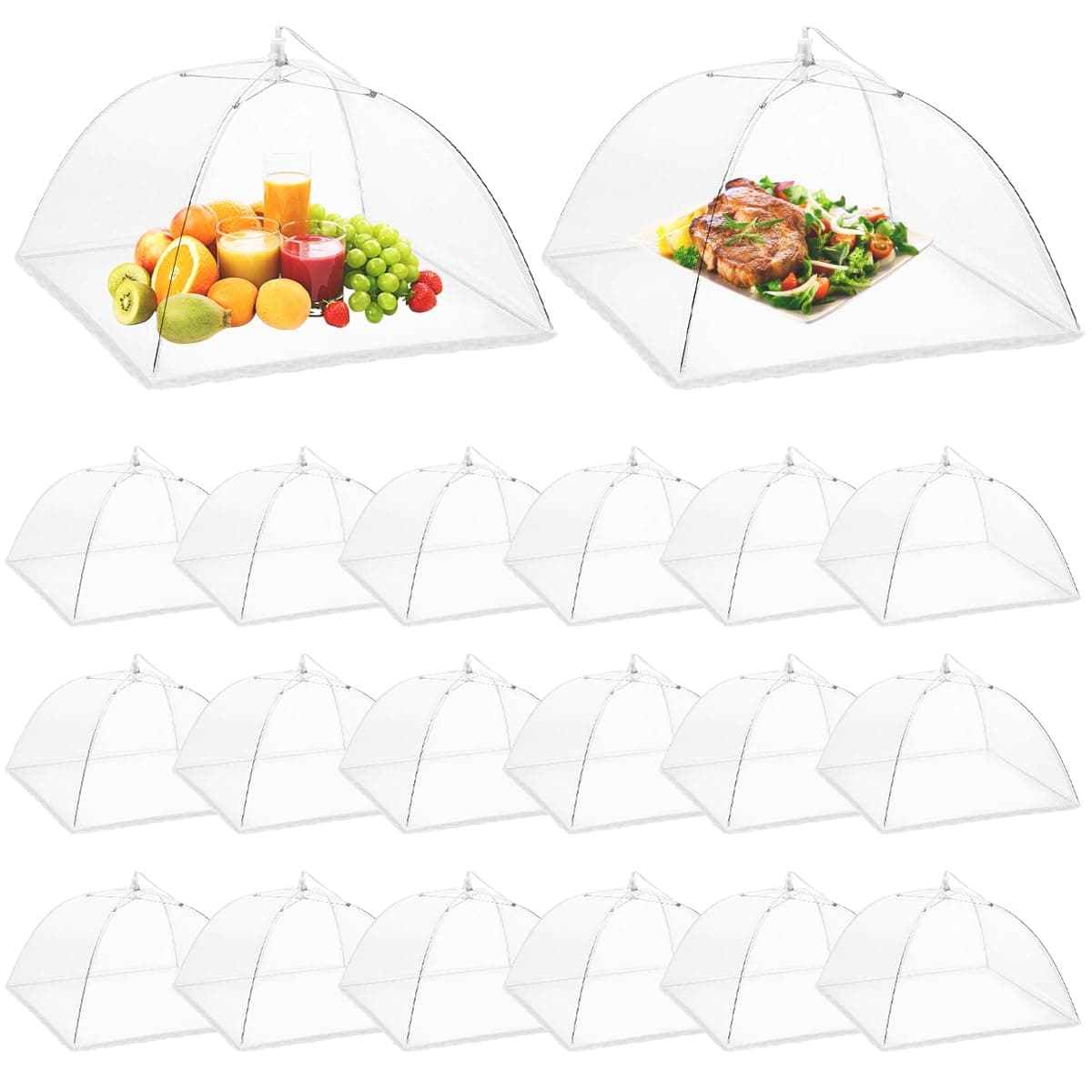 Onarway 20 Pack Food Covers 14 Inch Pop-Up Encrypted Mesh Plate Serving Tents, Fine Net Screen Umbrella for Outdoors, Parties, Picnics, BBQs, Reusable and Collapsible