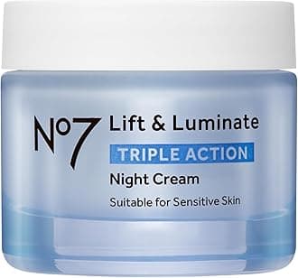 No7 Lift & Luminate Triple Action Night Cream - Anti-Wrinkle, Collagen Peptide Moisturizer with Skin Firming Hyaluronic Acid & Hibiscus - Helps Even Skin Tone for a Radiant Complexion (1.7 Fl Oz)