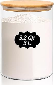 3L Glass Jar with Bamboo Lid, Large Glass Jar Wide Mouth Food Storage Container with Airtight Lid, Clear Glass Pantry Jar for Pasta Flour Rice Cookie Biscuit Sugar Storage, Big Laundry Jar