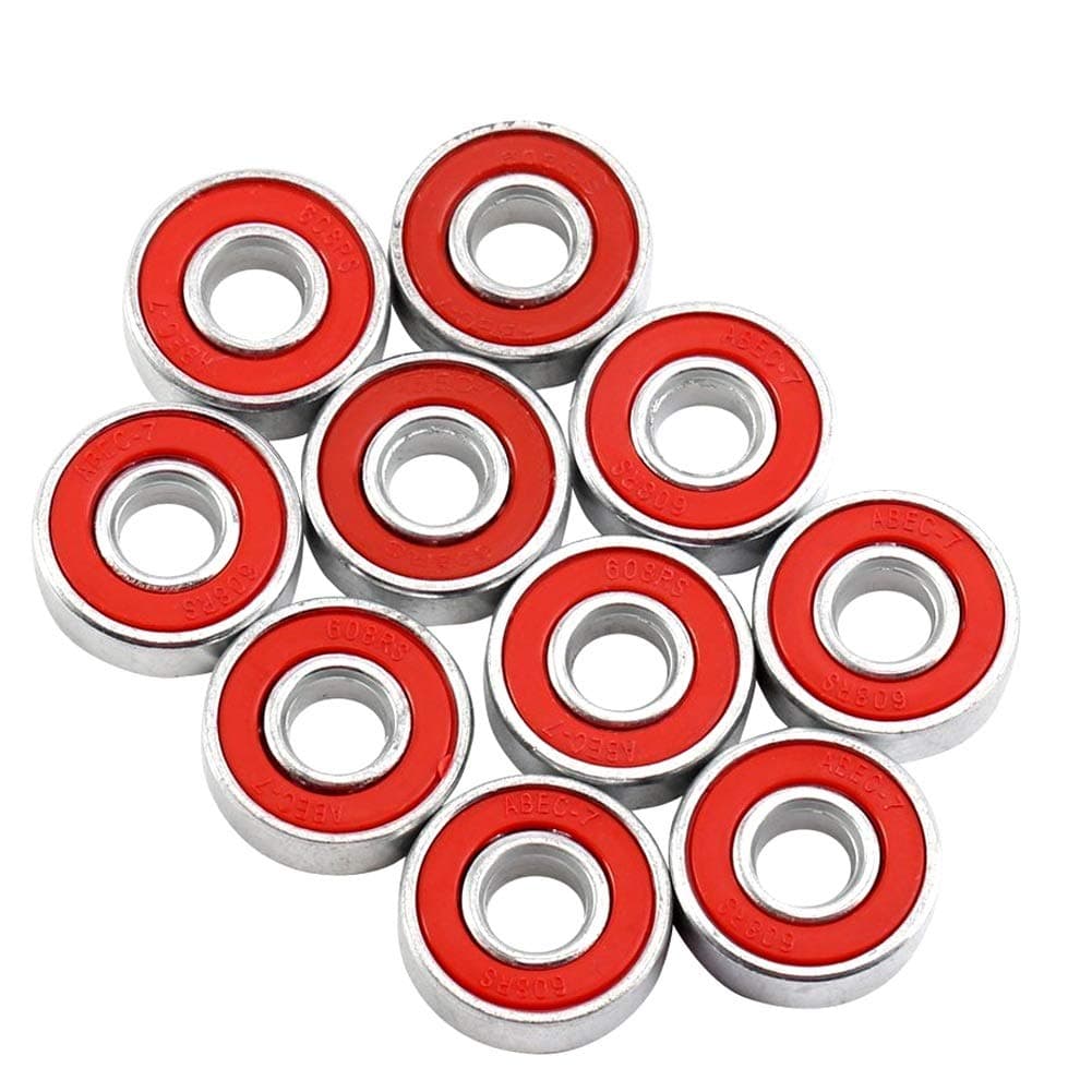 608RS 8 x 22 x 7 mm Deep Groove Ball Bearing, 10 Pcs 608 2RS, Double Red Rubber Sealed Ball Bearings, Fit for Skateboard Bearings, 3D Printer RepRap Wheel, Roller Skates, Inline Skates (Pack of 10)