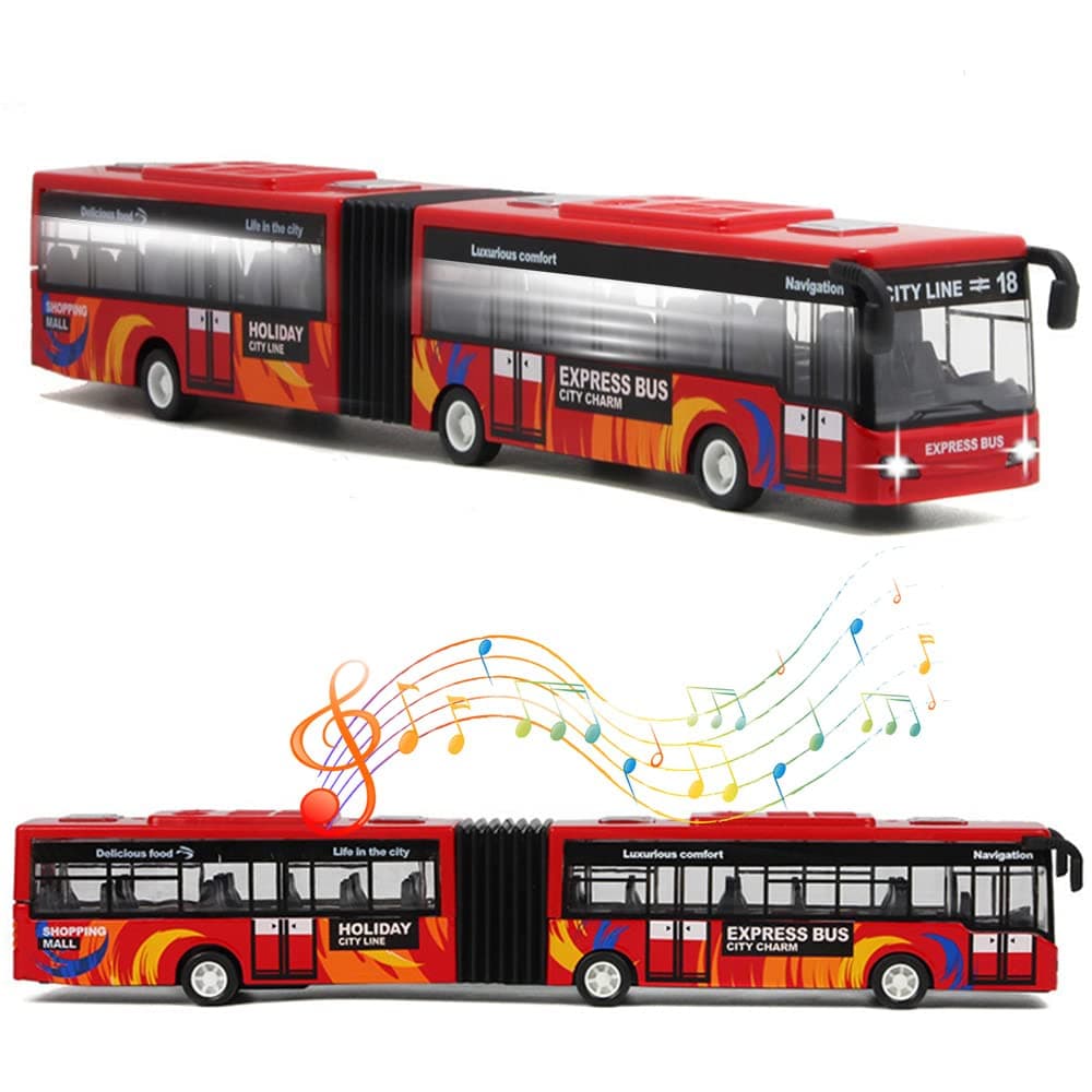City Bus Toy for Kids, Die Cast Alloy Pull Back Vehicles, Metro Articulated Electric Bus with Sounds and Lights, Model Cars Toys Educational Gift for Kids Boys Girls Ages 3+