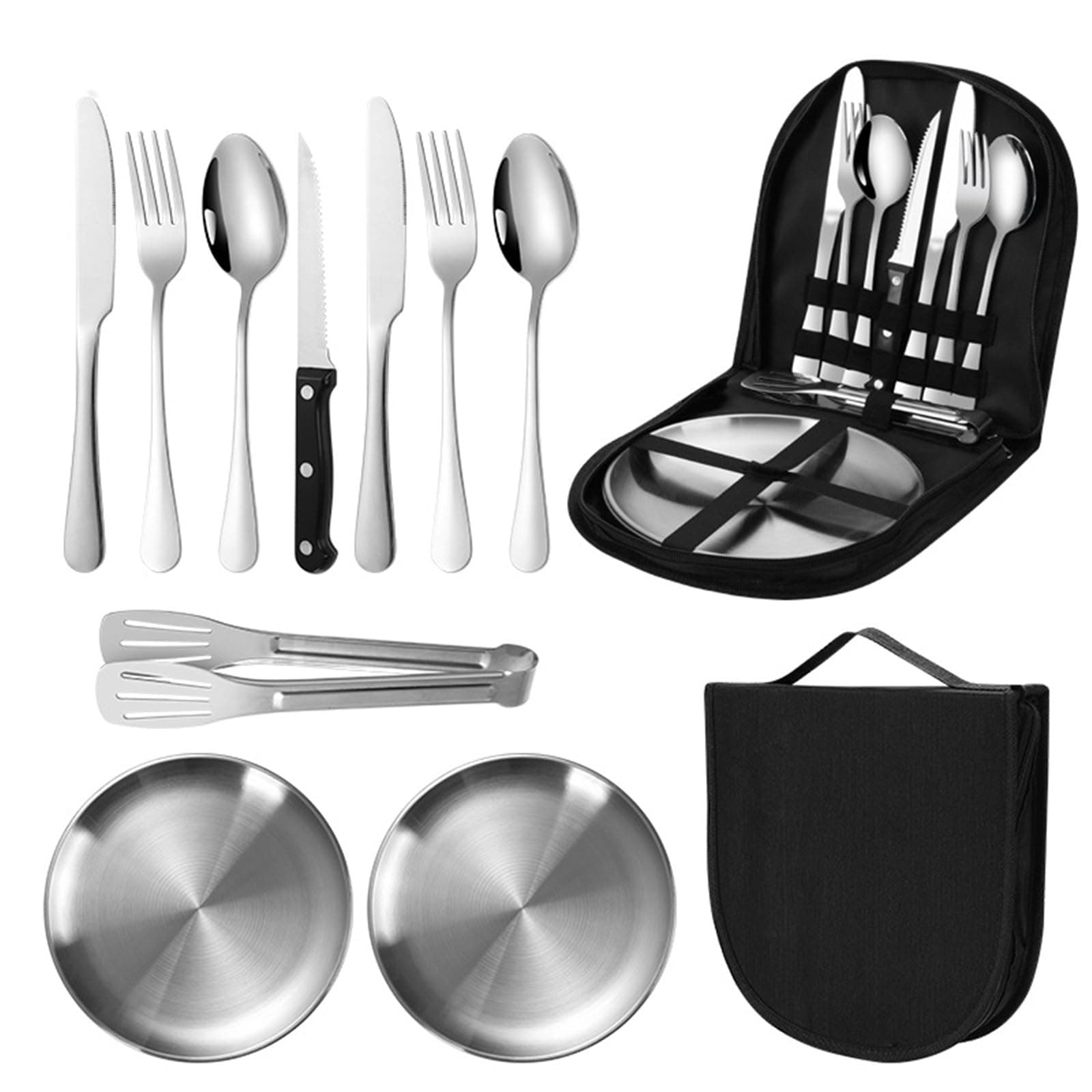 Camping Tableware Set 10 Pieces, Stainless Steel Outdoor Tableware, Picnic Accessories, Portable and Durable, Stainless Steel Forks, Knives and Spoons, for Outdoor, Camping, Picnic, BBQ and Hiking