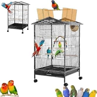 HopHop Large Bird Cage with Stand & Wheels – 38" Parrot Breeding Cage for Small to Medium Birds, Pigeons, Parakeets, Macaws – Includes Perch, Feeder & Spacious Villa Design