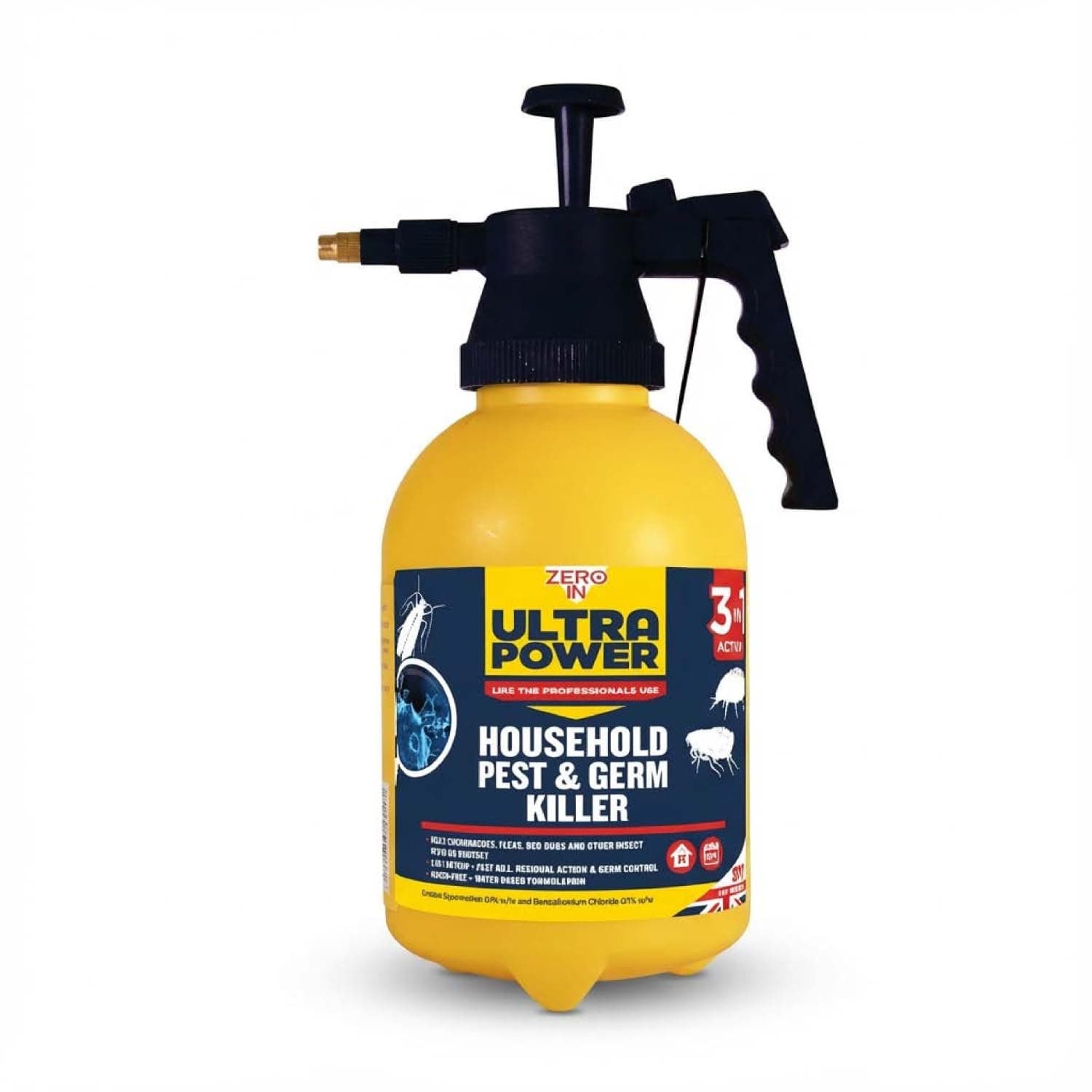 Household Germ & Insect Killer - 1.5L Pressure Sprayer Professional Strength Indoor Use Anti-Bacterial Long-Lasting Protection Kills Cockroaches, Fleas and Bed Bugs, Blue