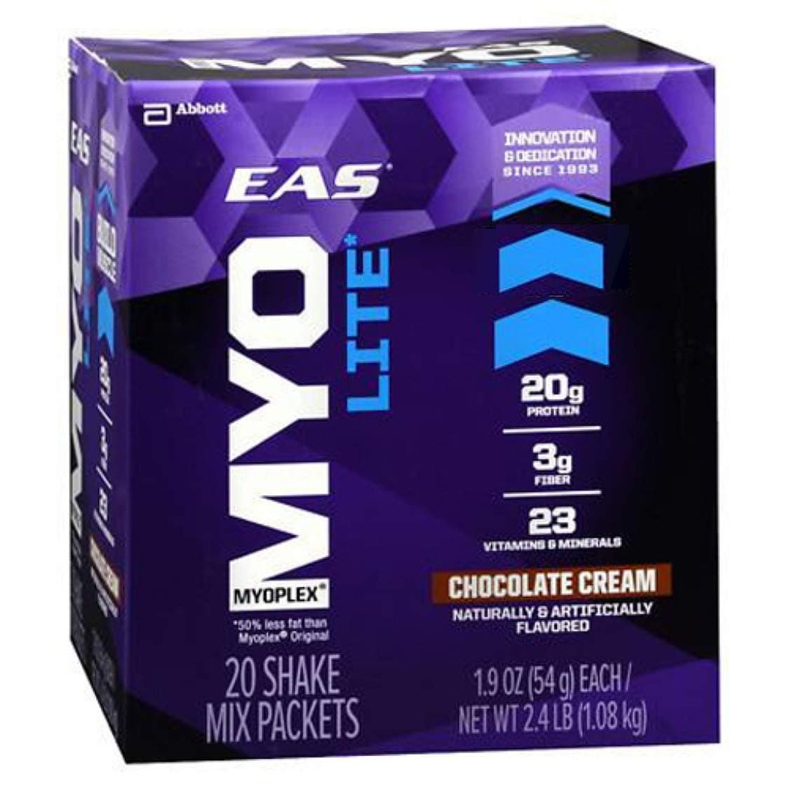 EAS Myoplex Lite Protein Shake Mix Packets, Chocolate Cream, 1.9 oz packets, 20 servings