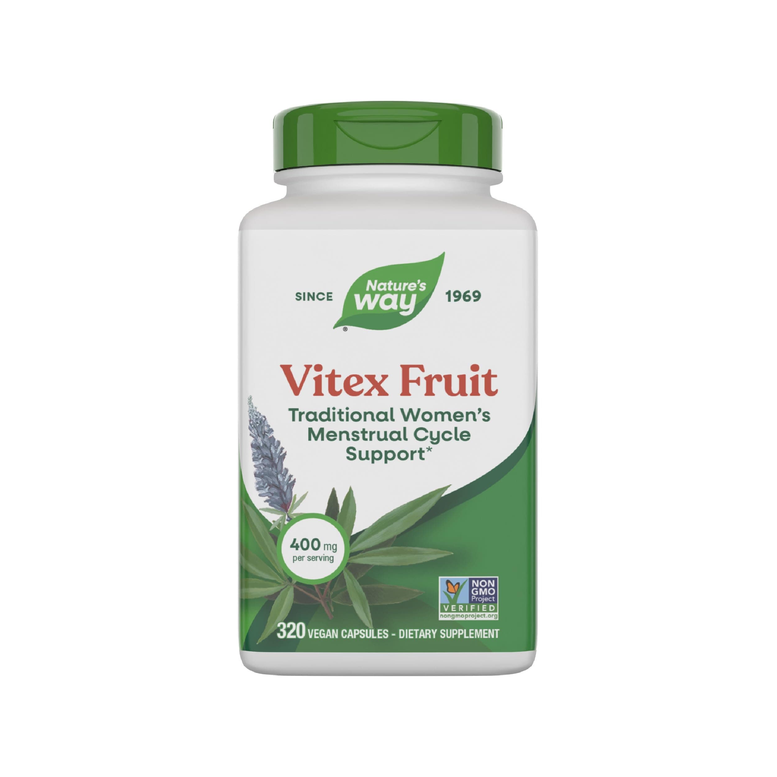 Nature’s Way Vitex Fruit 320 Vegan Capsules | 400mg per serving Herbal Dietary Supplement for Support of Monthly Cycle.