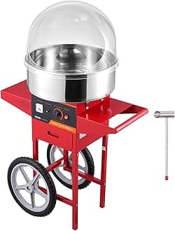 VEVOR Electric Cotton Candy Machine Cart with Cover, Commercial Floss Maker w/Stainless Steel Bowl, Sugar Scoop and Drawer, Perfect for Home, Carnival, Kids Birthday, Family Party, Red