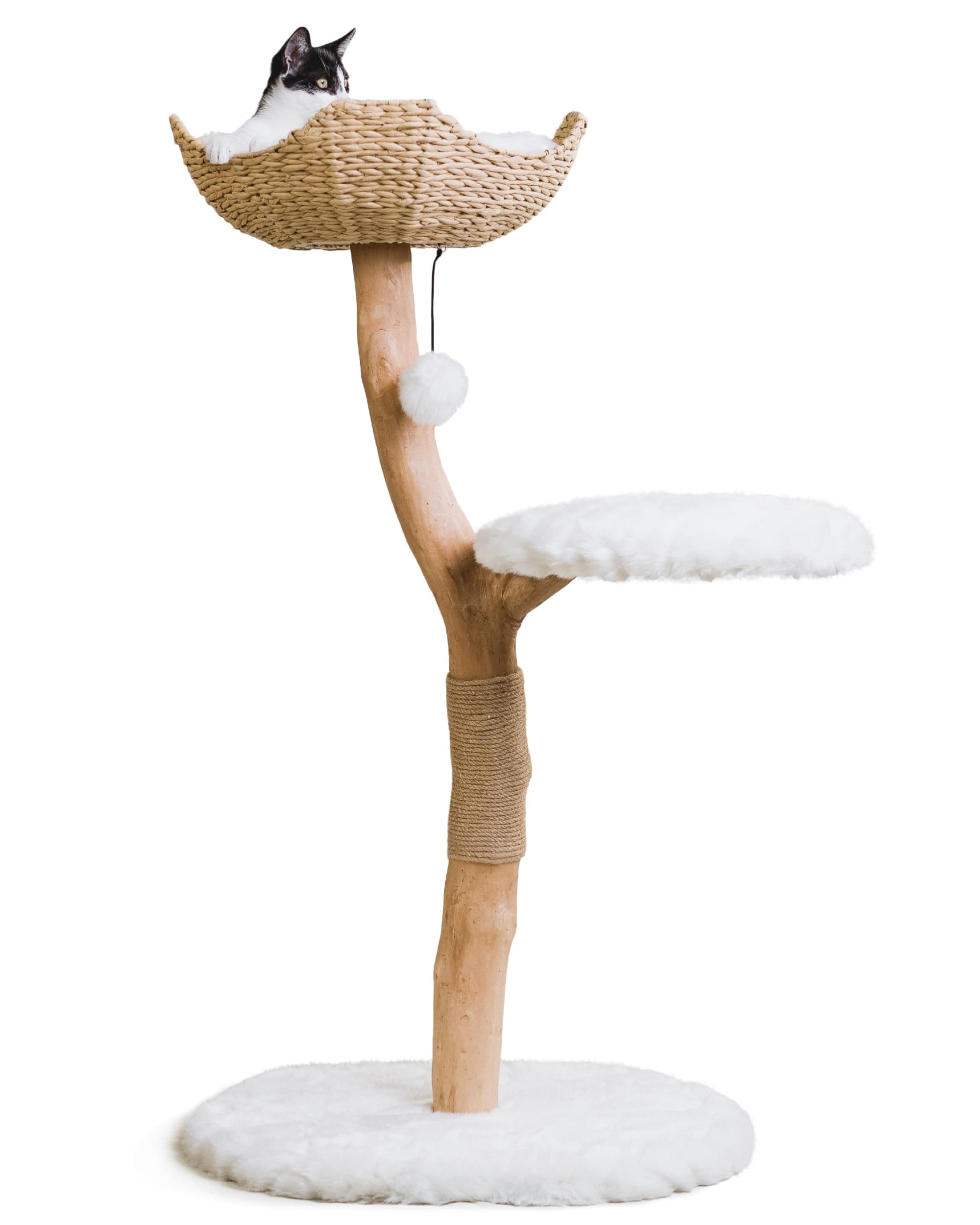 Wooden Cat Climbing Tree Tower Tall, Modern Single Branch Cat Condo, Wood, Cat Lover Furniture Gift by MAU LIFESTYLE (Alpine White)